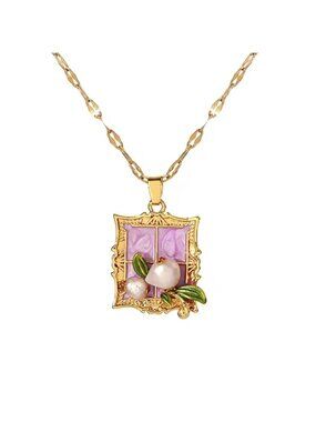 WomenFlower Pendant Necklace Handmade Oil Painting Series Colored Drawing Enamel
